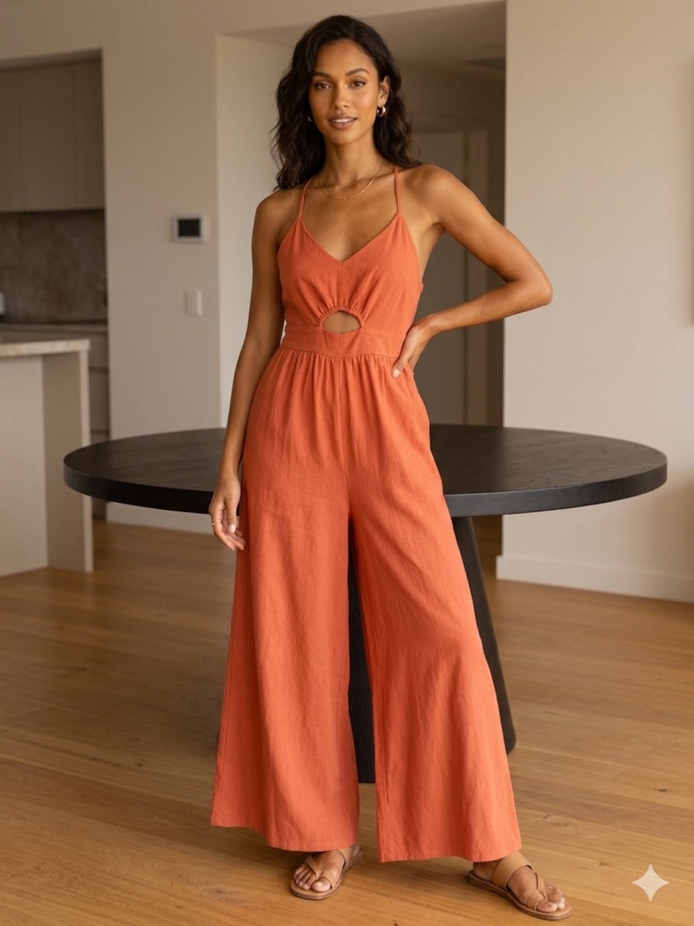Wide-Leg Cutout Jumpsuit in Rust